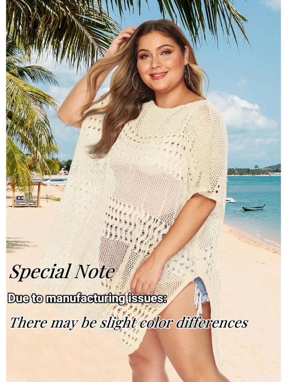 Women's D Hollow Beige One Size Polyester Crochet Summer Swimsuit Coverup Dress